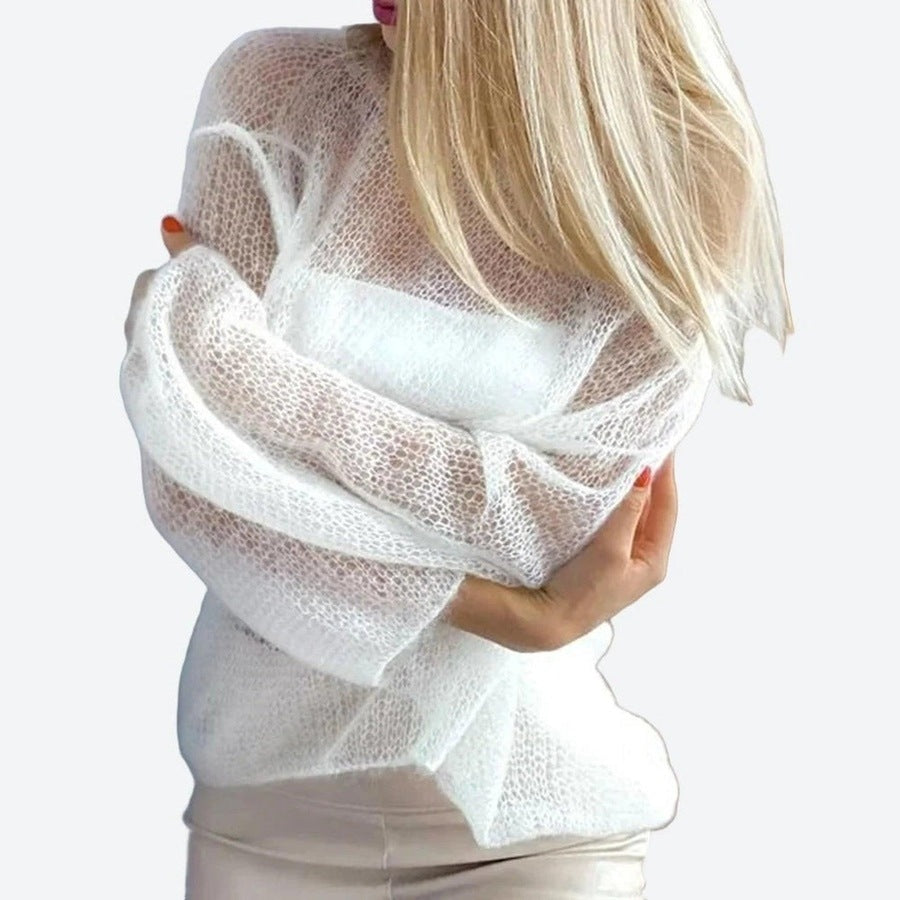 Airy Off-Shoulder Sheer Sweaters