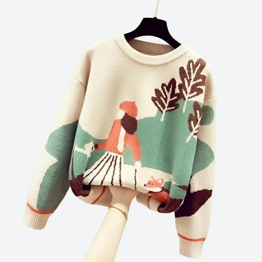 Artistic Print Crew Neck Sweaters