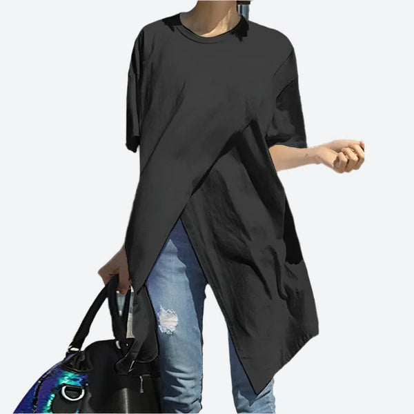 Casual Asymmetrical Hem Oversized T-Shirts