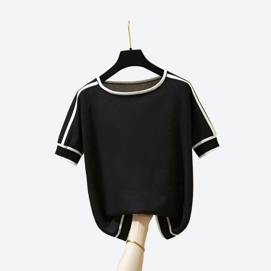 Casual Contrast Trim Short-Sleeve Tops