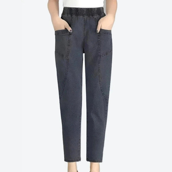 Casual High-Rise Elastic Waist Jeans