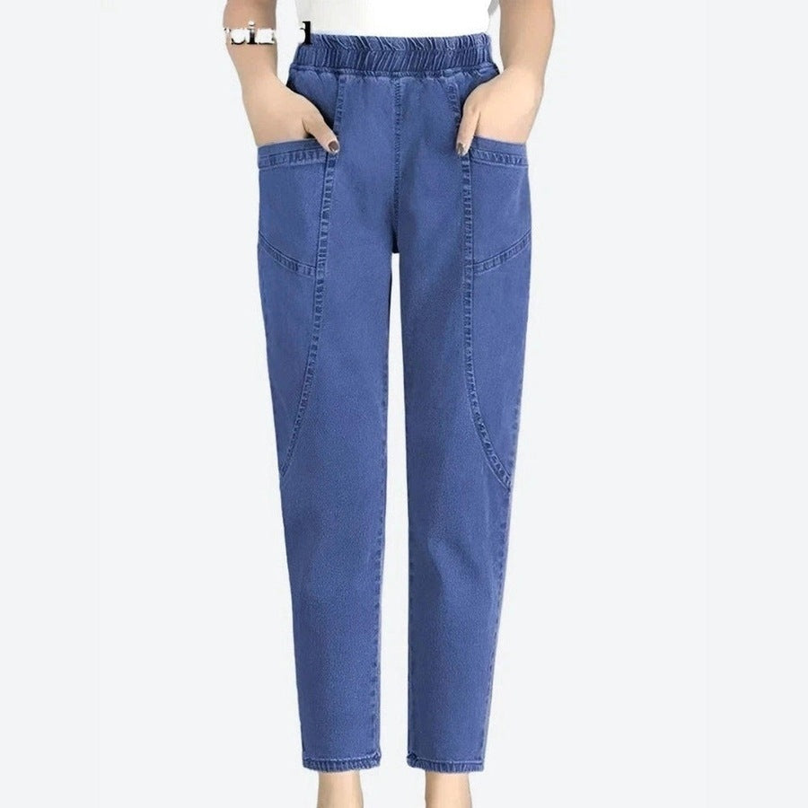 Casual High-Rise Elastic Waist Jeans