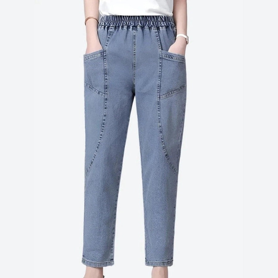 Casual High-Rise Elastic Waist Jeans