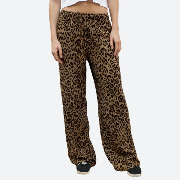 Casual Leopard Print Drawstring Trousers