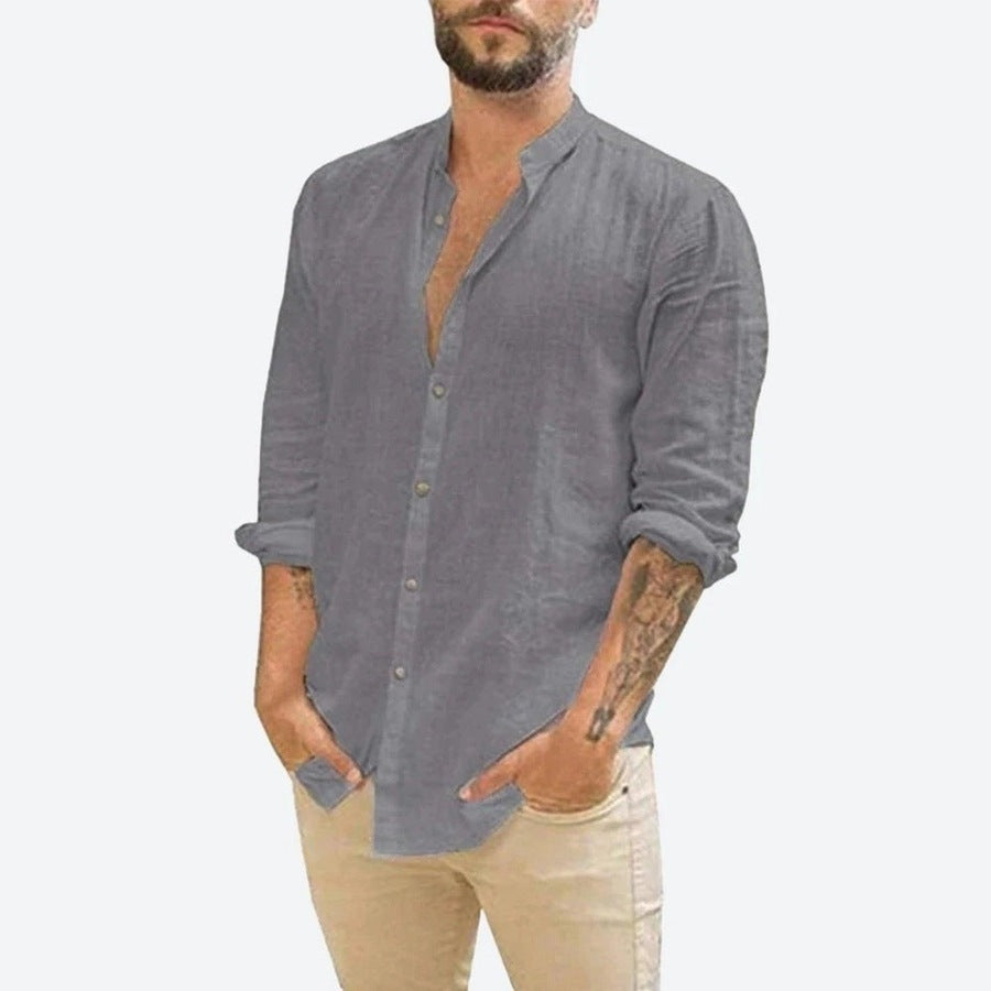 Casual Long-Sleeve Linen Henley Shirt