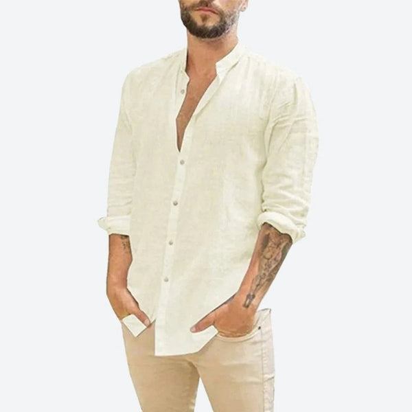 Casual Long-Sleeve Linen Henley Shirt