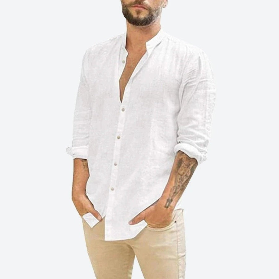 Casual Long-Sleeve Linen Henley Shirt