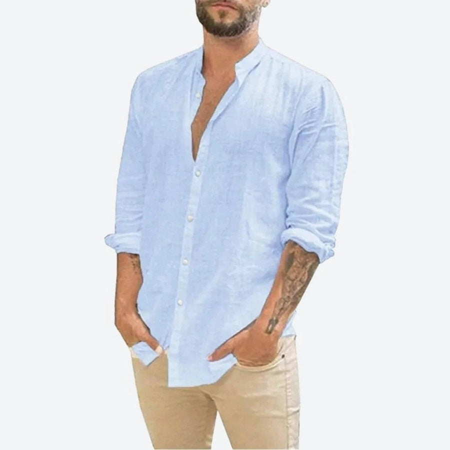 Casual Long-Sleeve Linen Henley Shirt