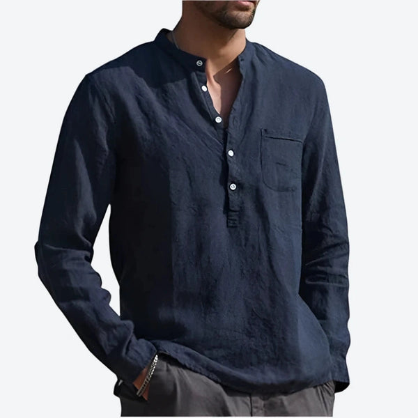 Casual Mandarin Collar Long Sleeve Linen Shirts