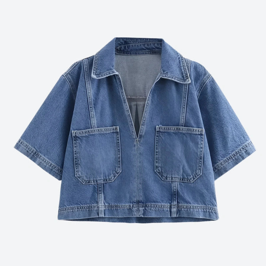 Casual Oversized Denim Pocket Tops