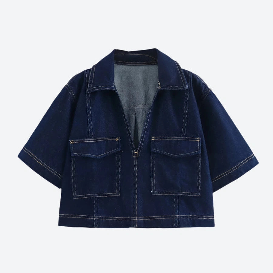 Casual Oversized Denim Pocket Tops