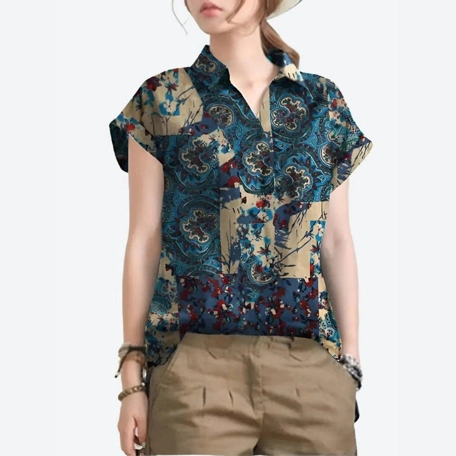 Casual Printed Patchwork Blouses