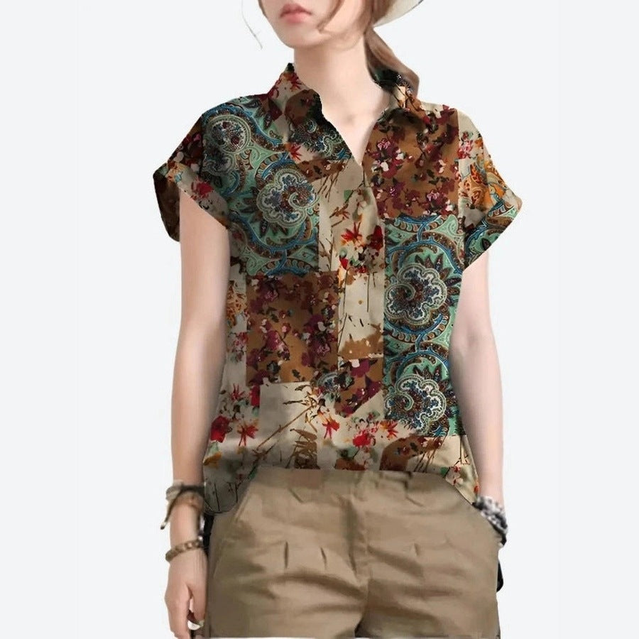 Casual Printed Patchwork Blouses