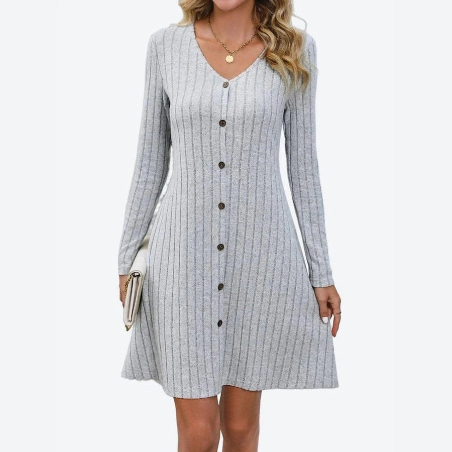 Casual Ribbed Button-Front Dresses