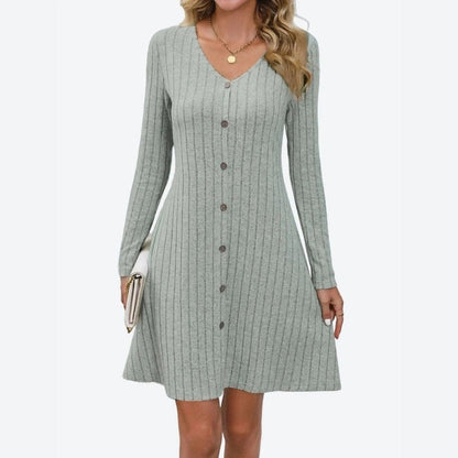 Casual Ribbed Button-Front Dresses