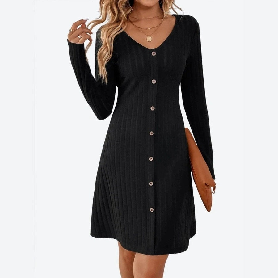 Casual Ribbed Button-Front Dresses