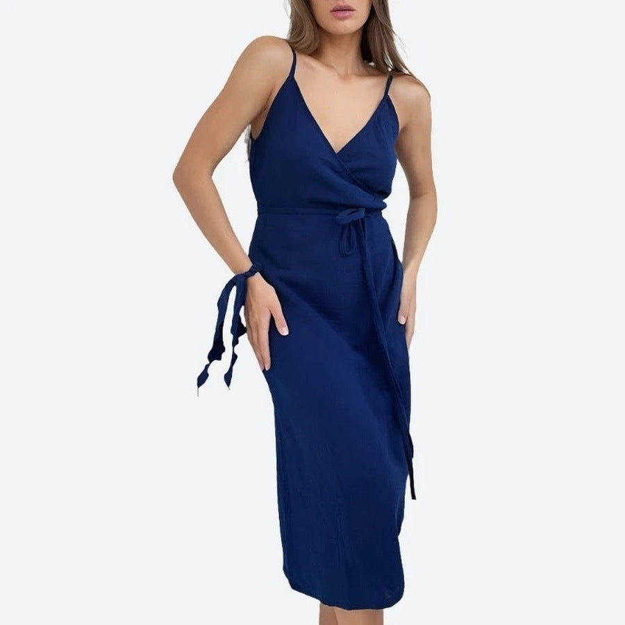 Casual Sleeveless Wrap Midi Dresses