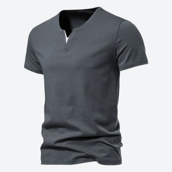 Casual Split-Neck Cotton T-Shirts