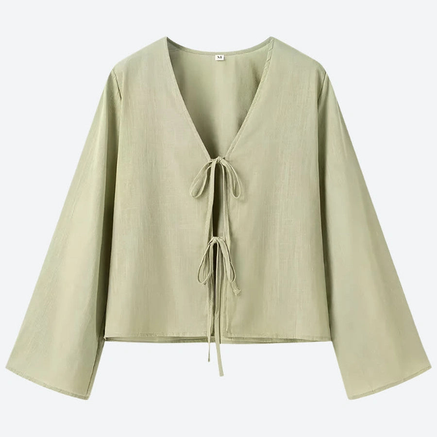 Casual Tie-Front Bell Sleeve Blouses