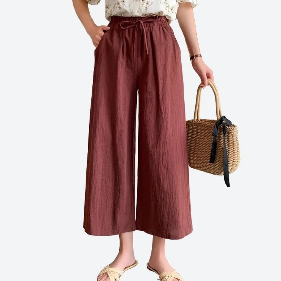 Casual Wide-Leg Elastic Waist Pants