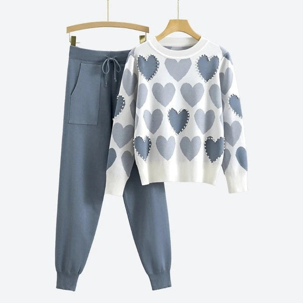 Charming Heart Pattern Sweater Set