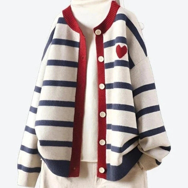 Charming Striped Button-Up Knit Cardigans