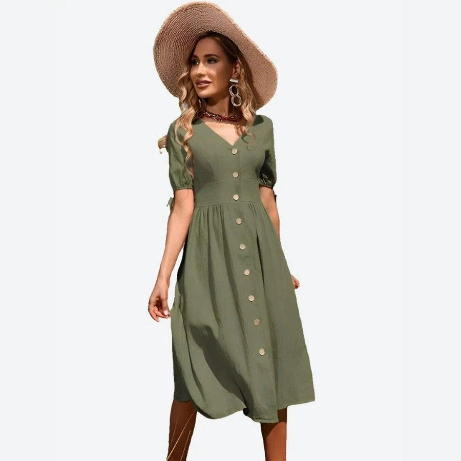 Chic Button-Down Midi Relaxed Fit Dresses