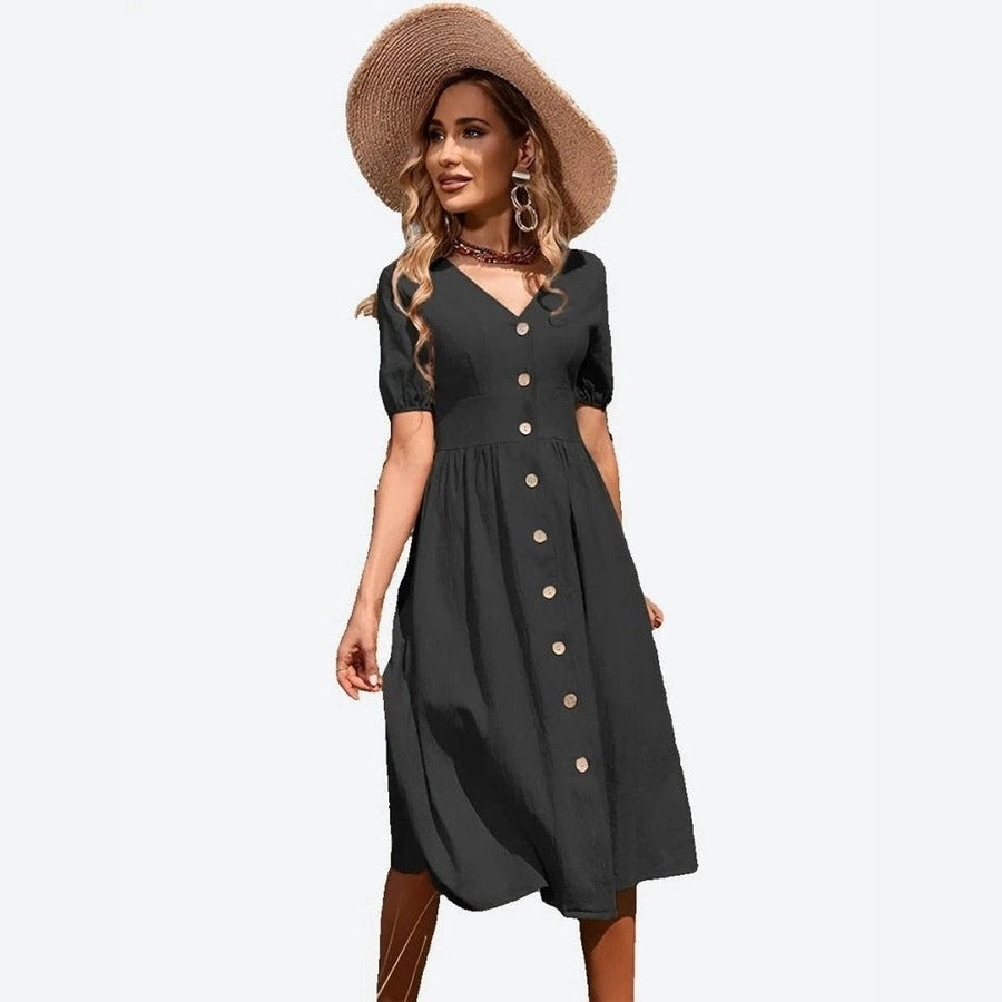 Chic Button-Down Midi Relaxed Fit Dresses