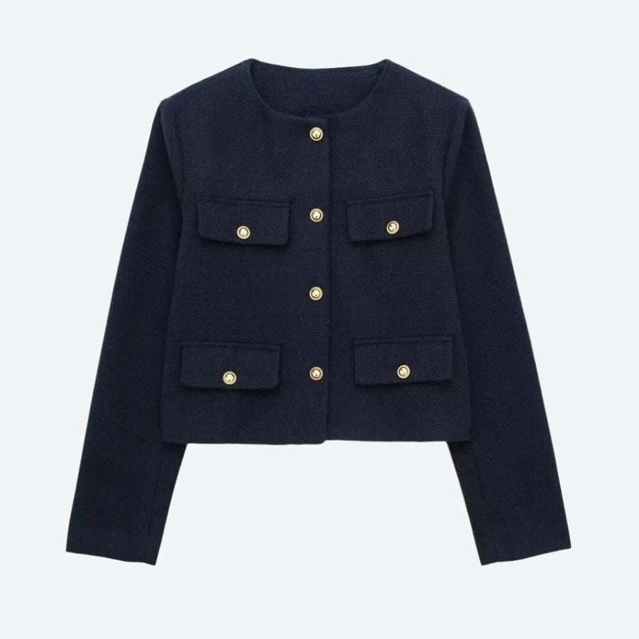 Chic Button-Front Pocket Cropped Jackets