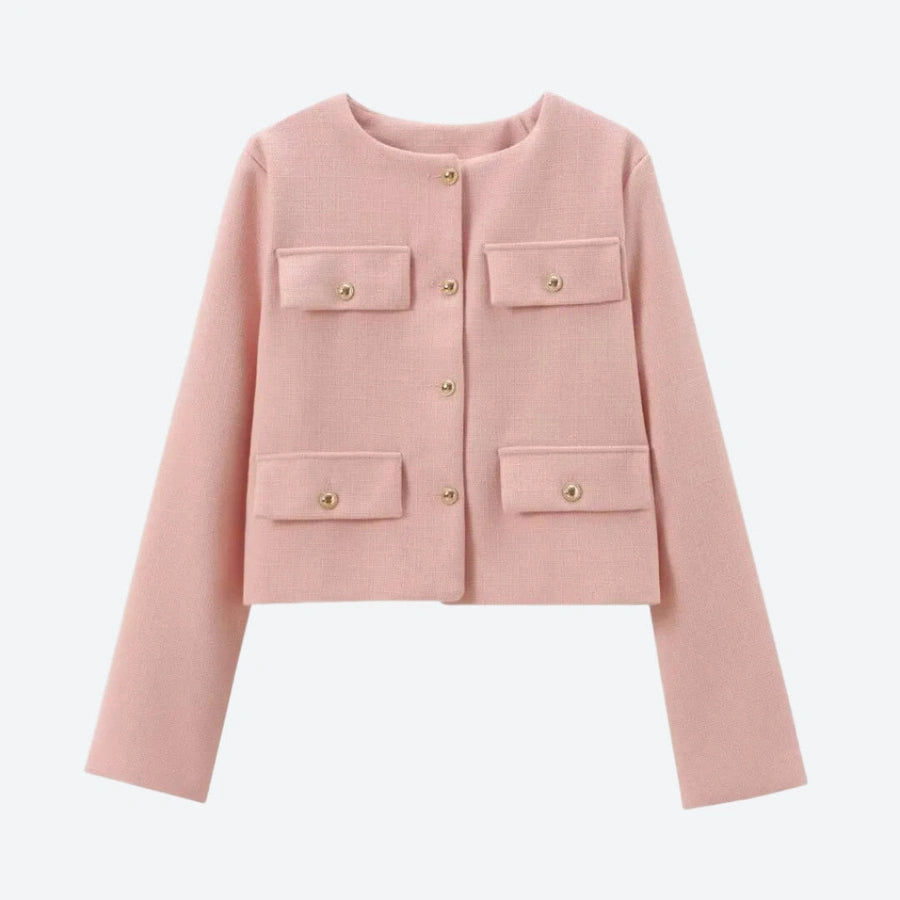 Chic Button-Front Pocket Cropped Jackets