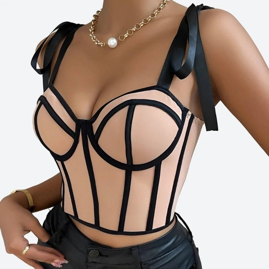 Chic Corset-Style Ribbon Strap Tops