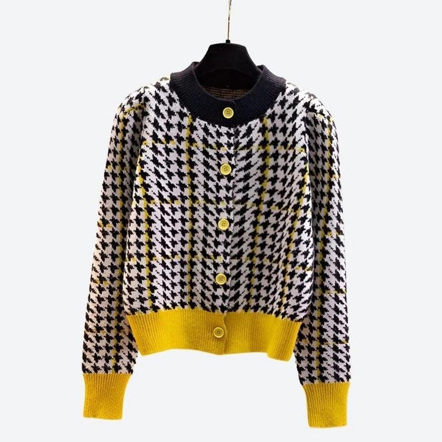 Chic Houndstooth Patterned Button Cardigans