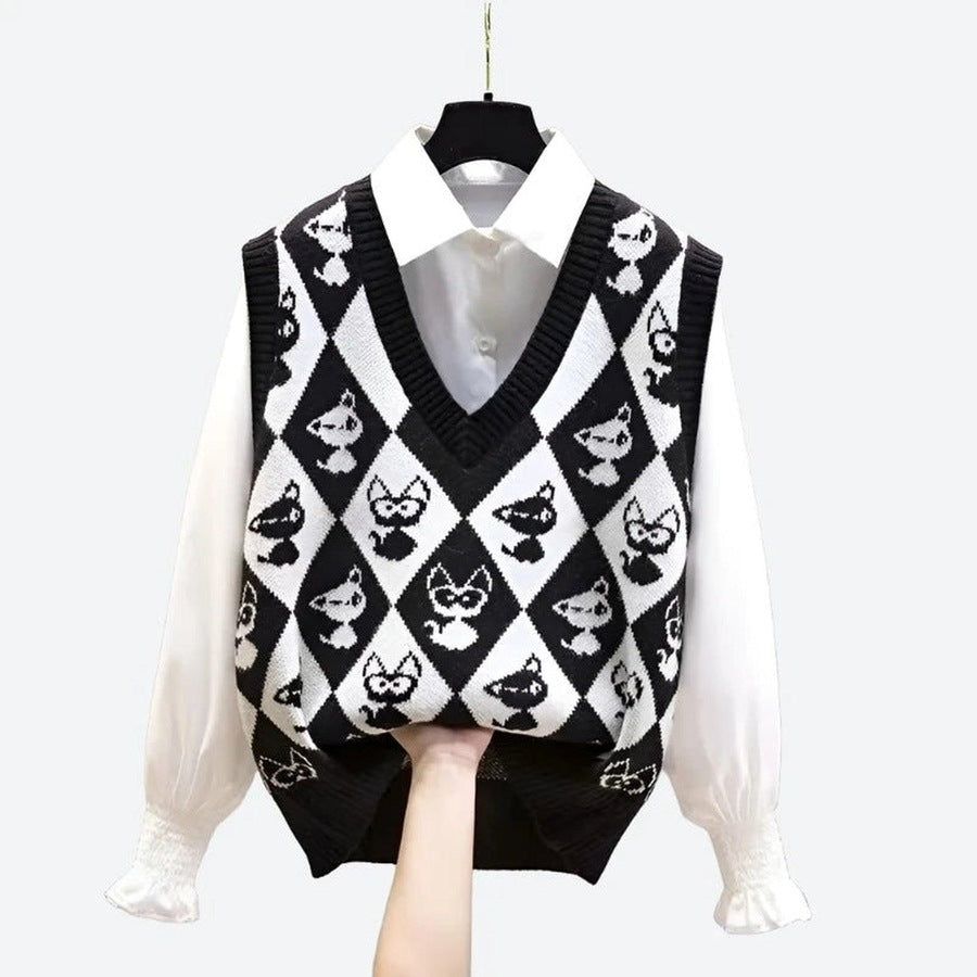 Chic Knitted Argyle Pattern Vests