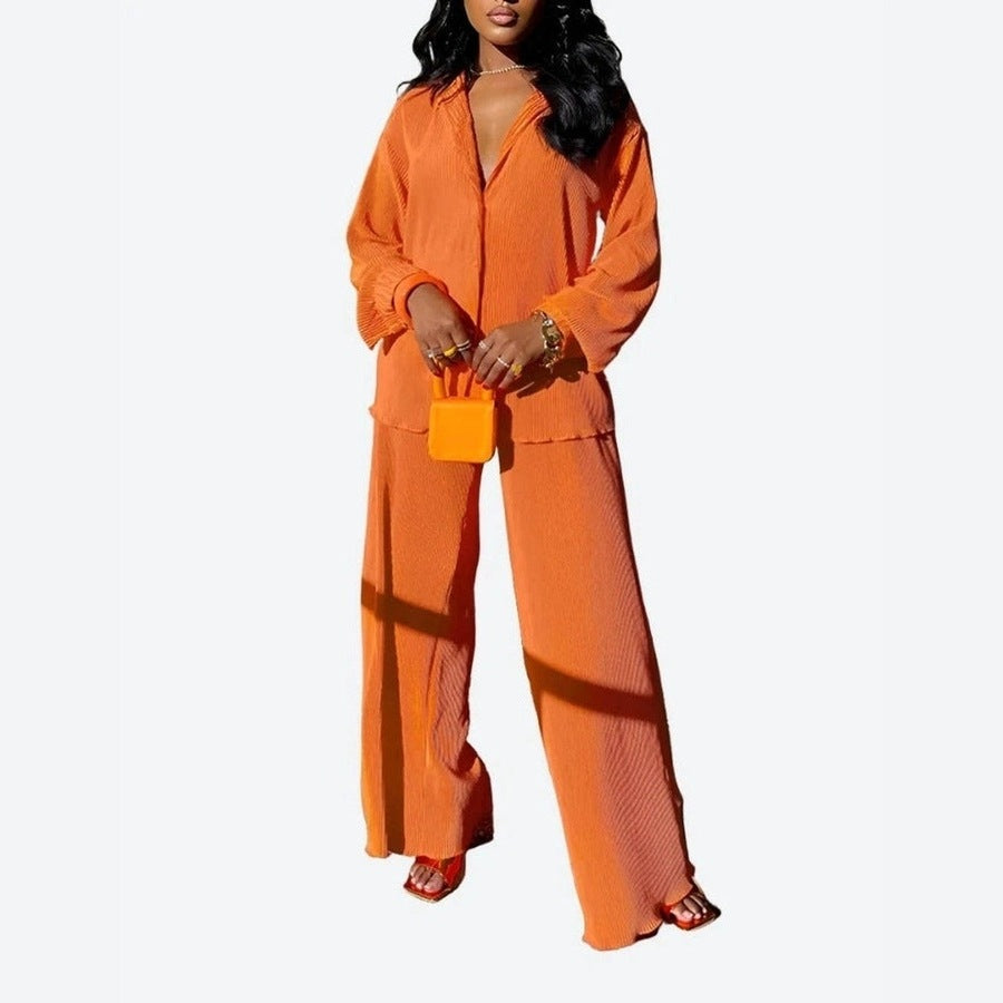 Chic Long-Sleeve Wide-Leg Pajama Set