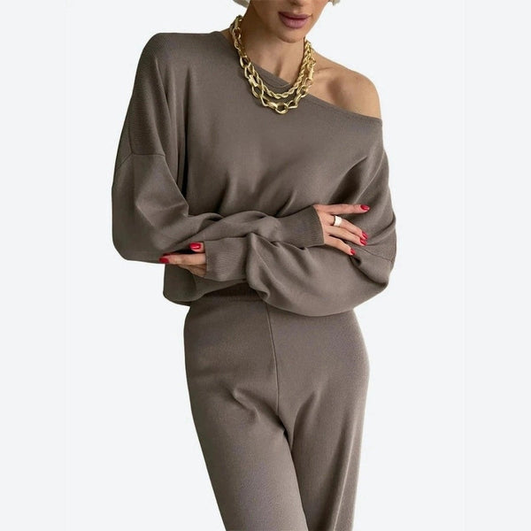 Chic Off-Shoulder Sweater Pants Set