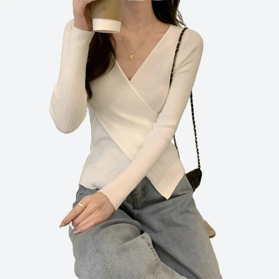 Chic Ribbed Wrap Style Tops