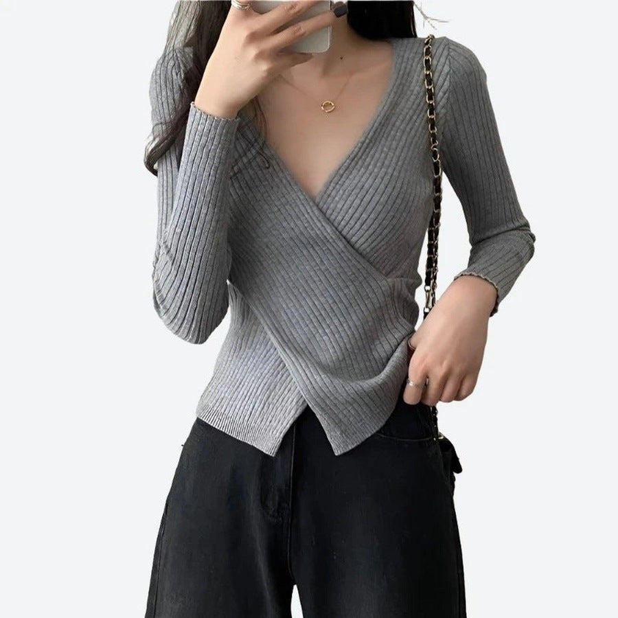 Chic Ribbed Wrap Style Tops