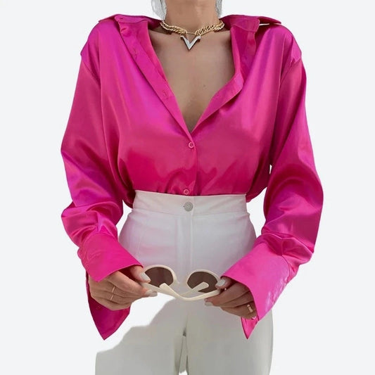 Chic Satin Long-Sleeve Blouses