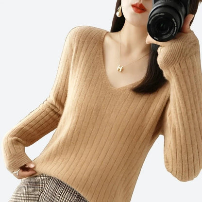 Chic V-Neck Ribbed Sweater Tops