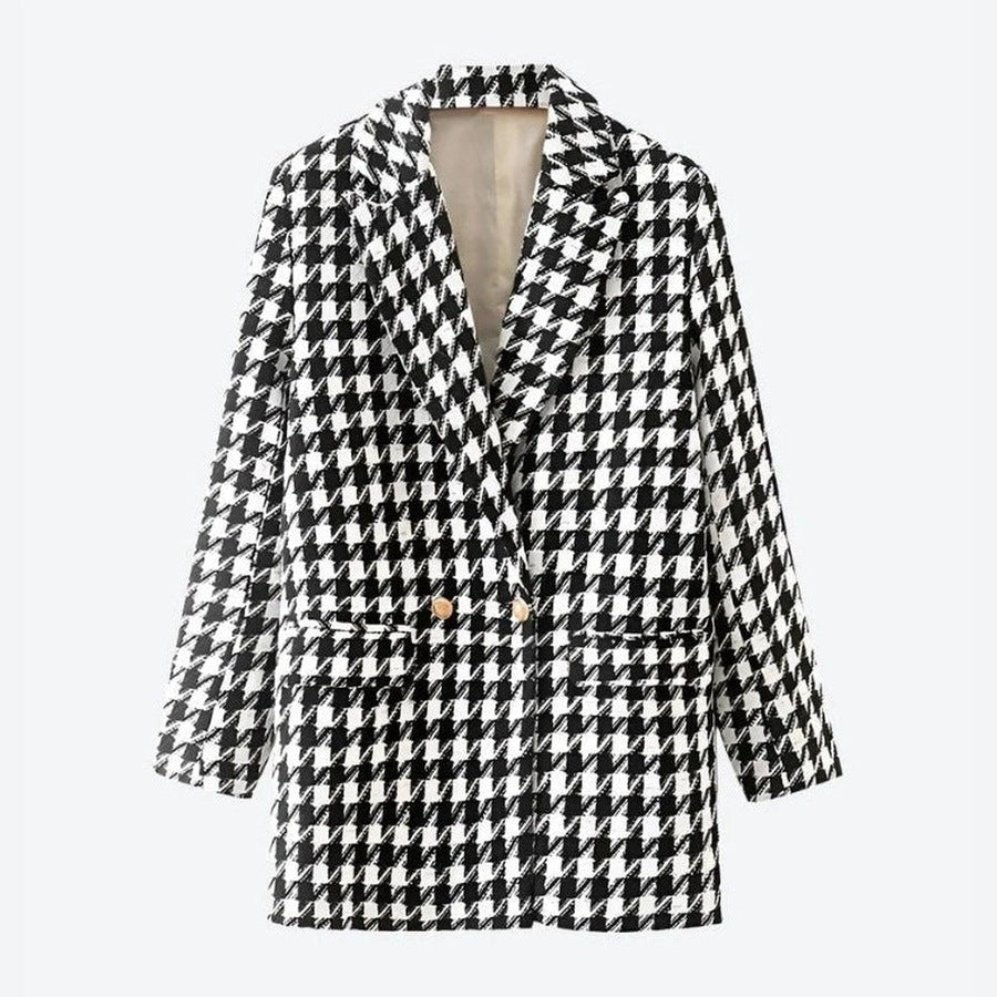 Classic Houndstooth Double-Breasted Blazers