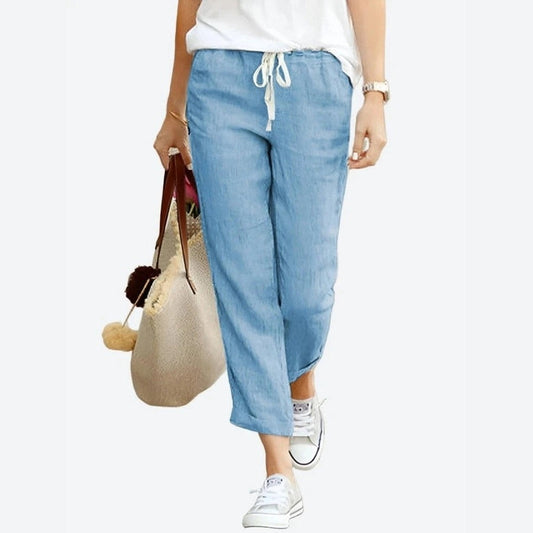 Comfortable Casual Linen Drawstring Trousers