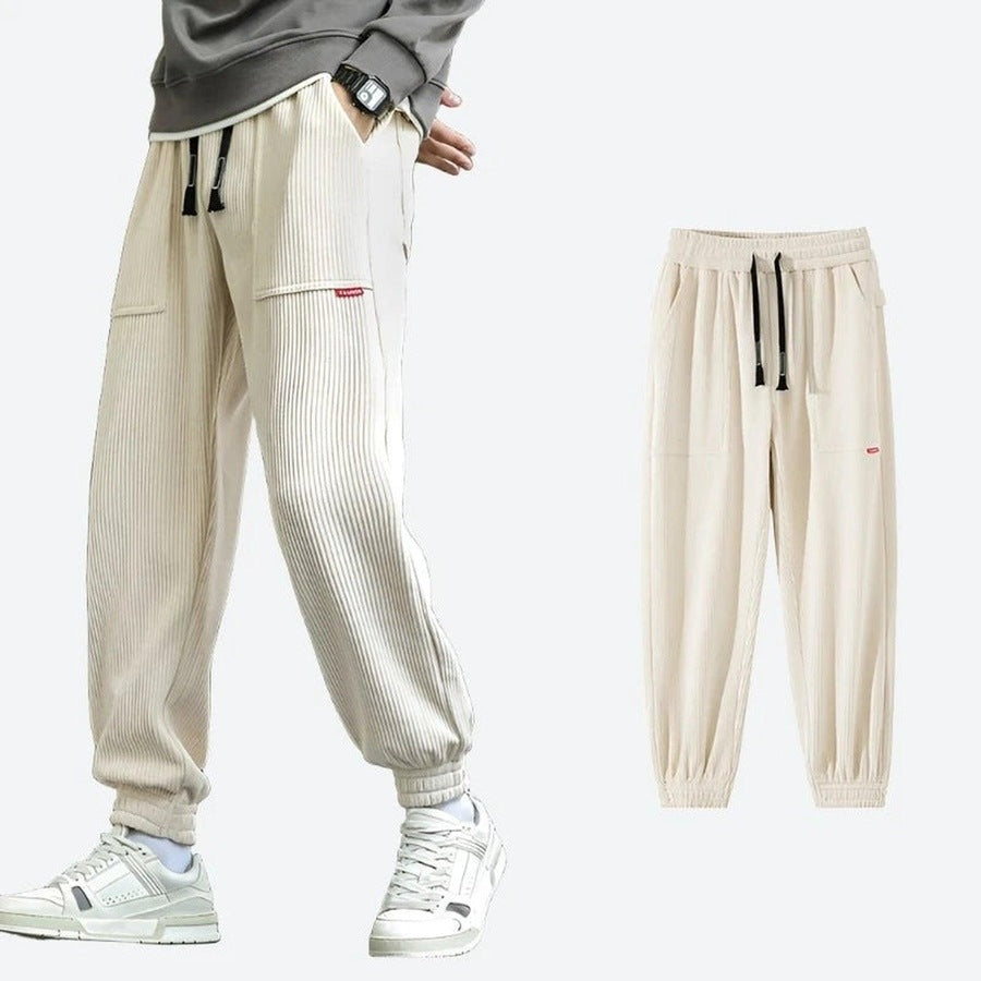 Comfortable Ribbed Elastic Waist Joggers