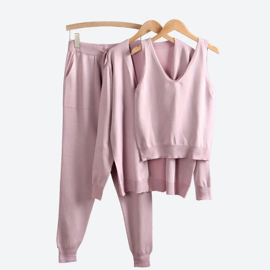 Comfortable Three-Piece Knit Loungewear Sets