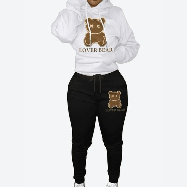 Cozy Bear Print Hoodie Set