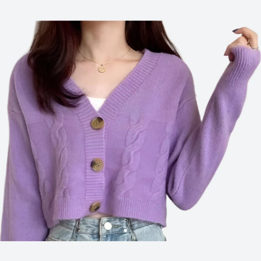 Cozy Cable-Knit Cropped Button Cardigans