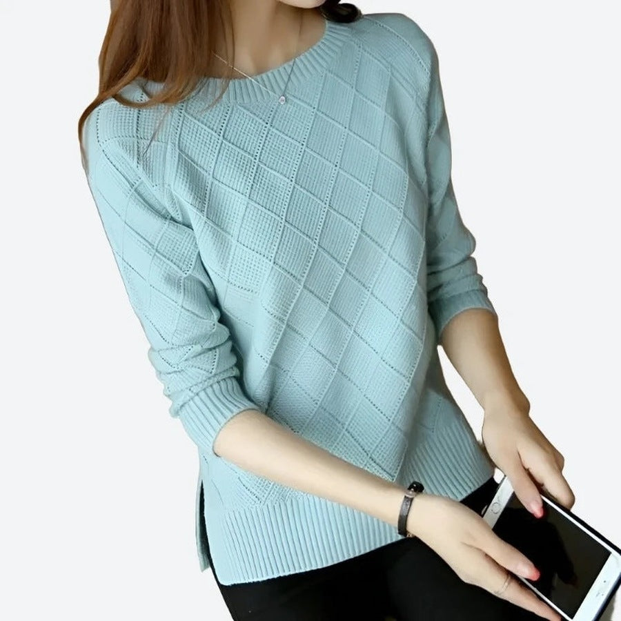 Cozy Diamond Knit Long-Sleeve Sweaters