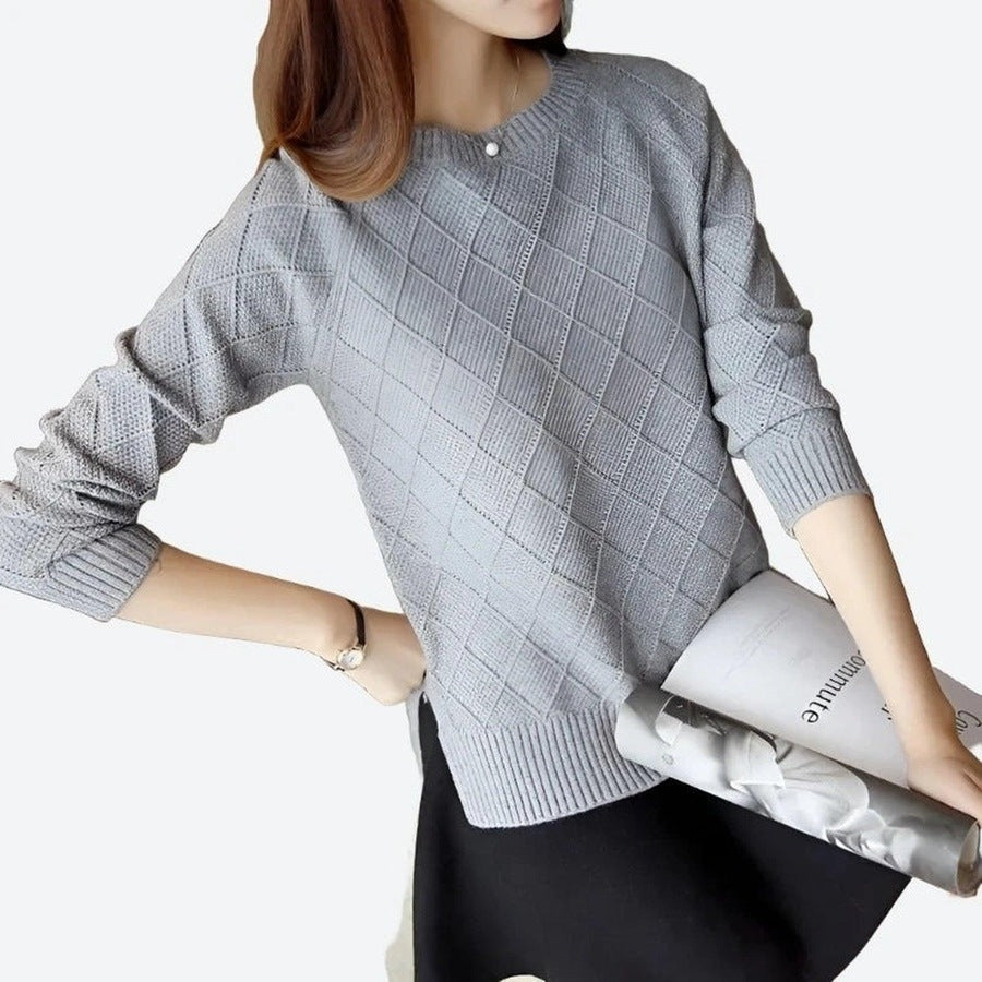 Cozy Diamond Knit Long-Sleeve Sweaters