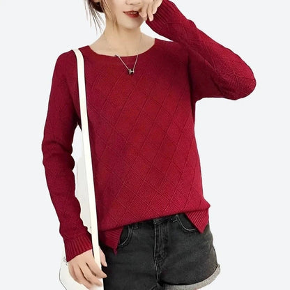 Cozy Diamond Knit Long-Sleeve Sweaters