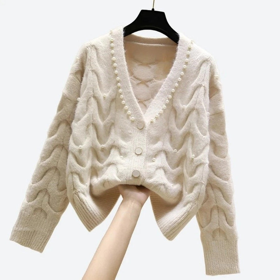 Cozy Pearl-Embellished Knit Cardigans