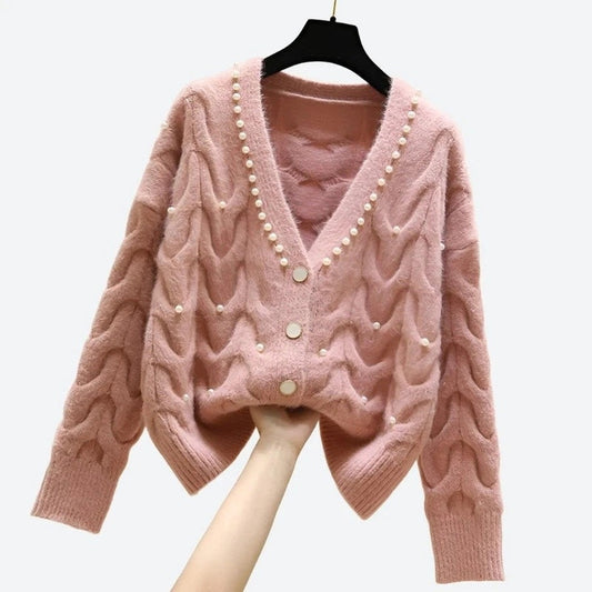 Cozy Pearl-Embellished Knit Cardigans